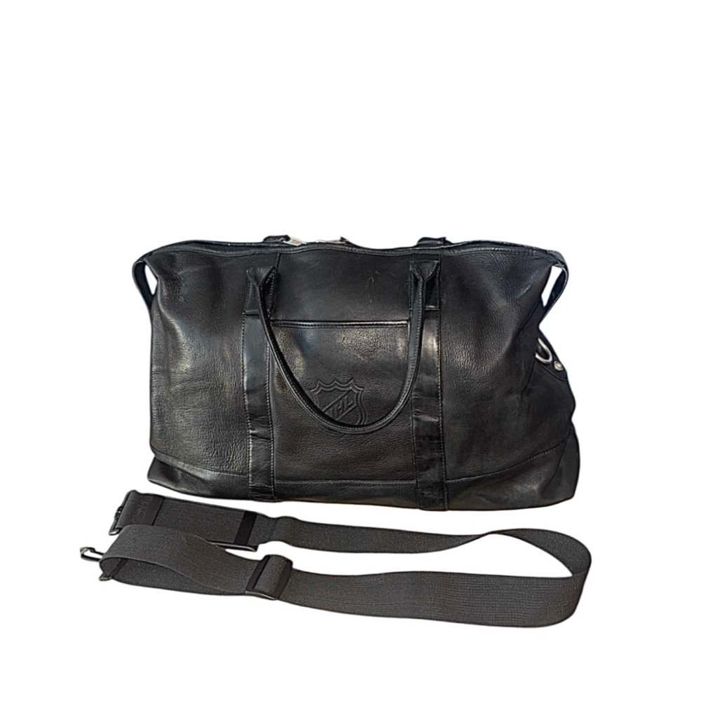 NHL Engraved Logo Latico Black 100%‎ Leather Duffel Travel Bag